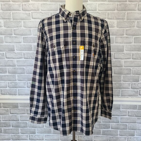 Carhartt Men's Loose Fit Midweight Chambray Long-Sleeve Plaid Shirt L Tall NEW - Picture 2 of 8